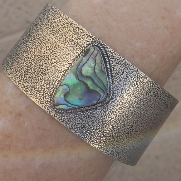 New Abalone Shell Adjustable 925 Silver Cuff Statement Bracelet. - Picture 11 of 13